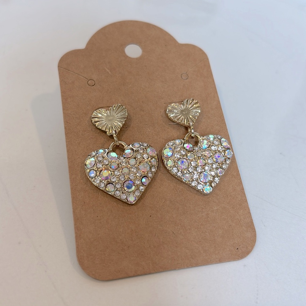 Heart of gold opal rhinestone colored dangle earring‎ NWT